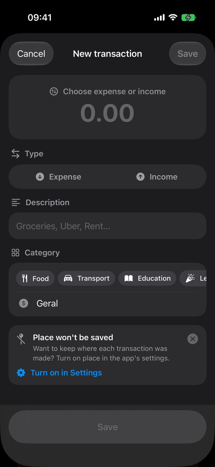 Flow Pro New entry screen