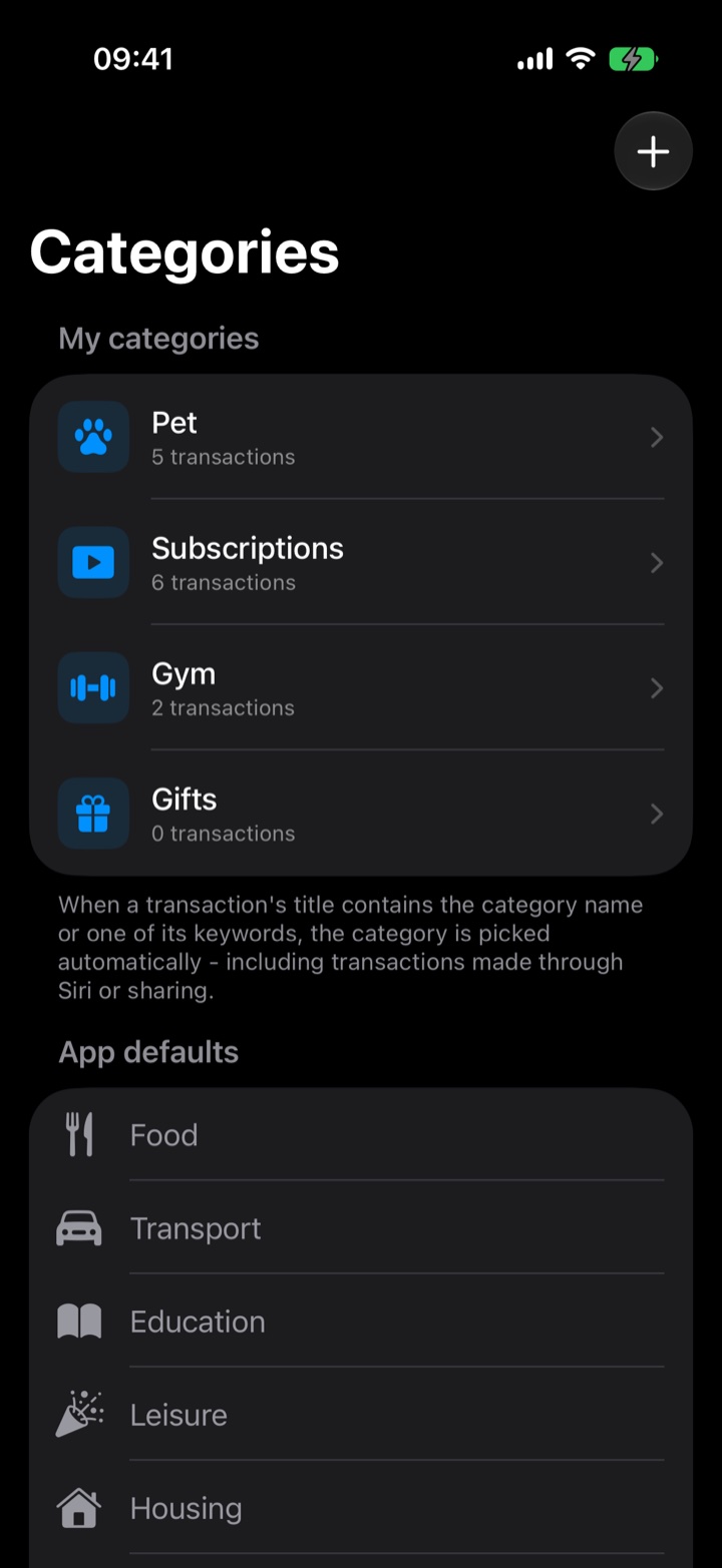 Flow Pro Categories screen, with the user's own categories