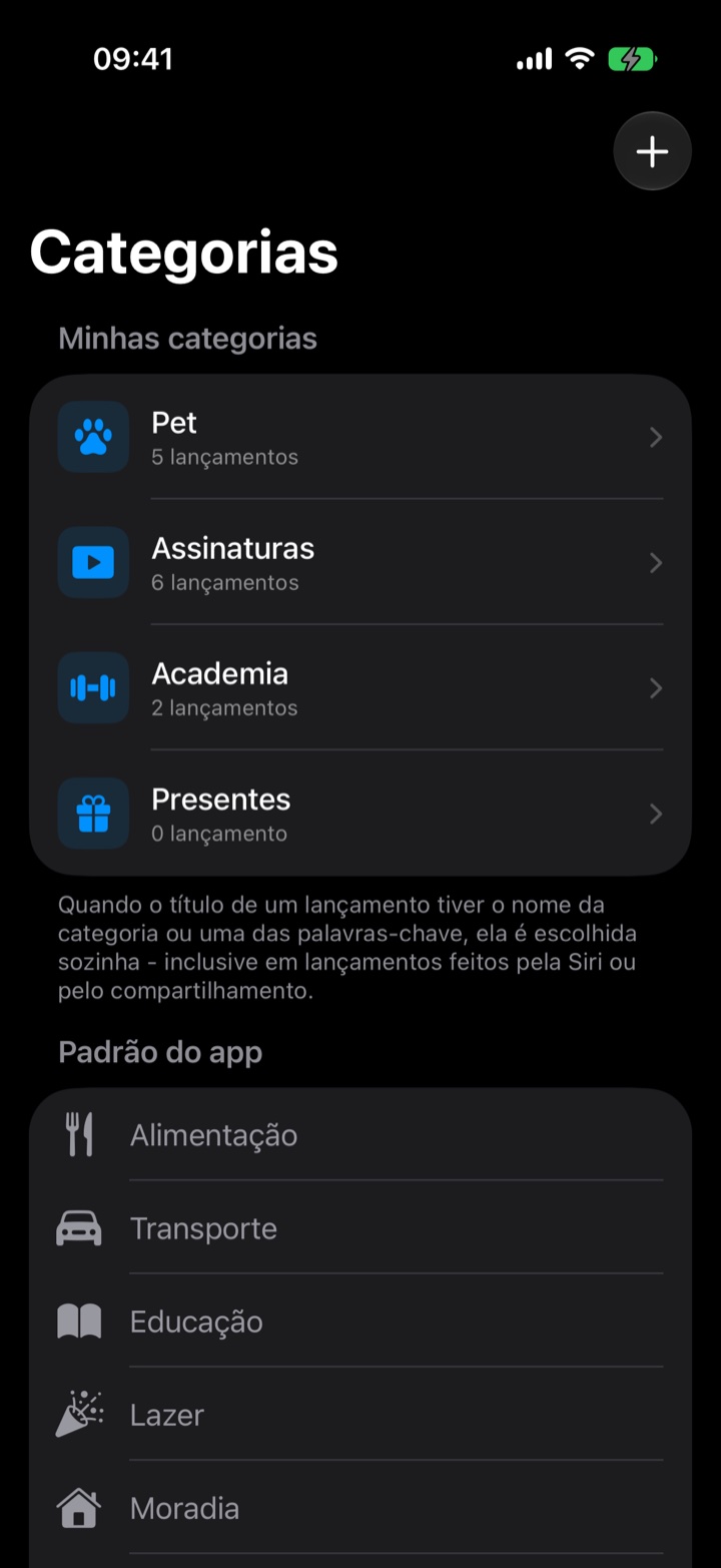 Tela Categorias do Flow Pro, com as categorias criadas pelo usuário